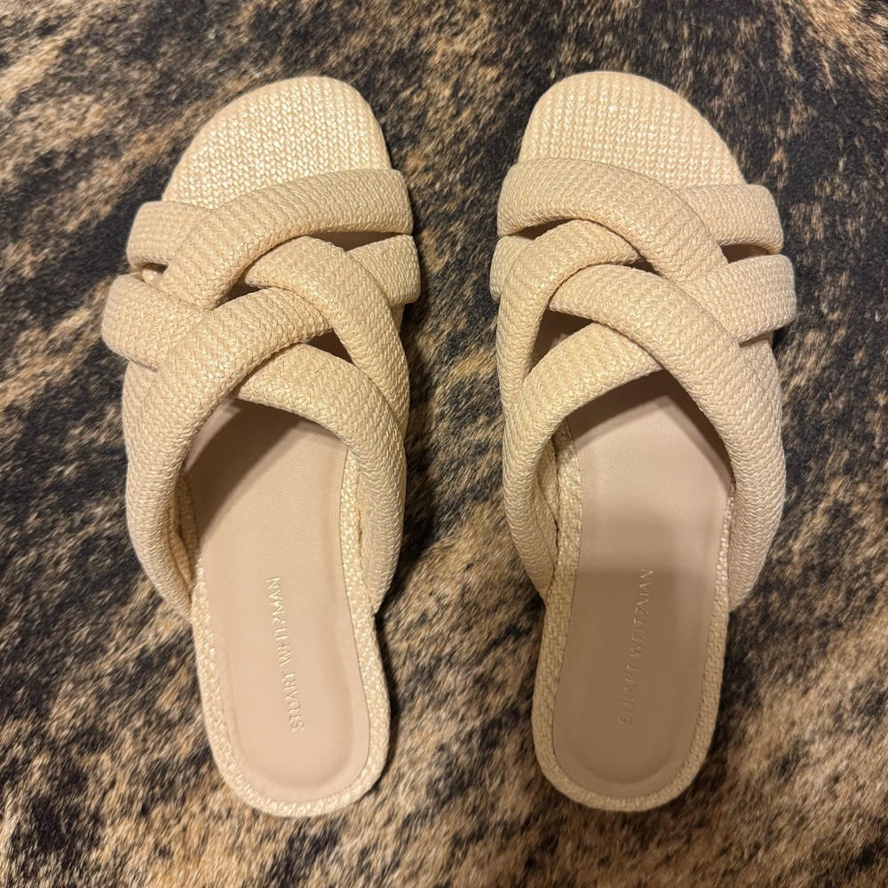 Stuart Weitzman Crossover Raffia Slide Sandal - Picture 3 of 6